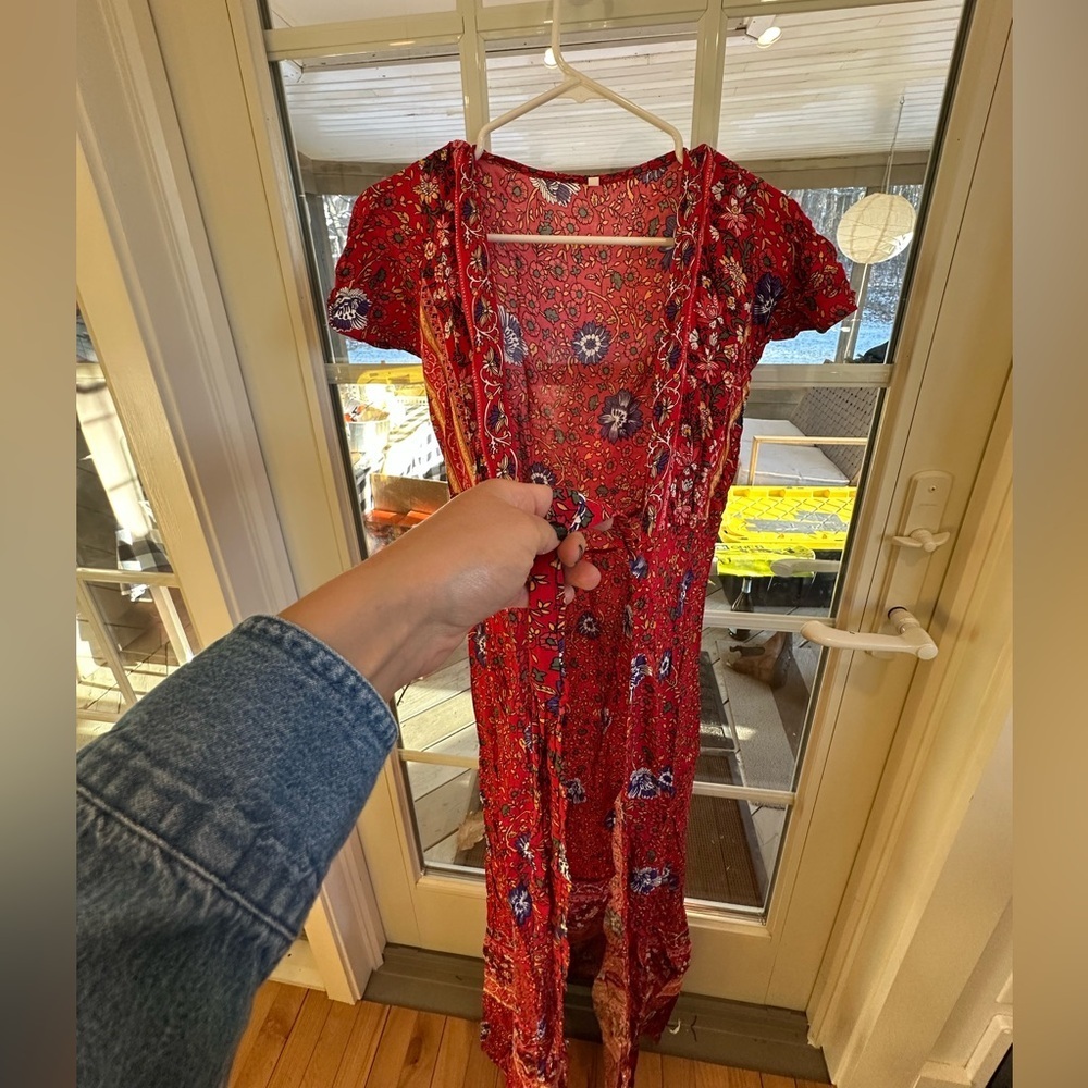 Red Floral Maxi Wrap Dress